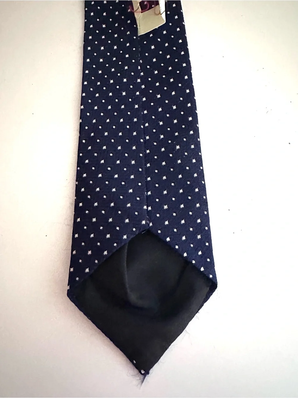 Vintage Polyester Tie - Navy Blue With White Dotted Accents